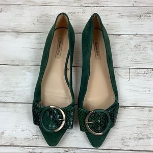 Massimo Dutti Pointed Toe Flats Buckle Green Snake